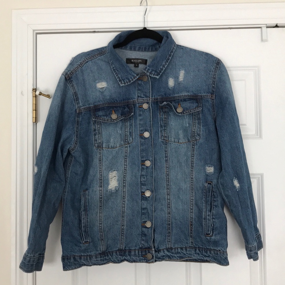 Oversized soft jean jacket distressed dark wash